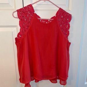 Francesca’s coral crochet lace sleeve blouse, size medium